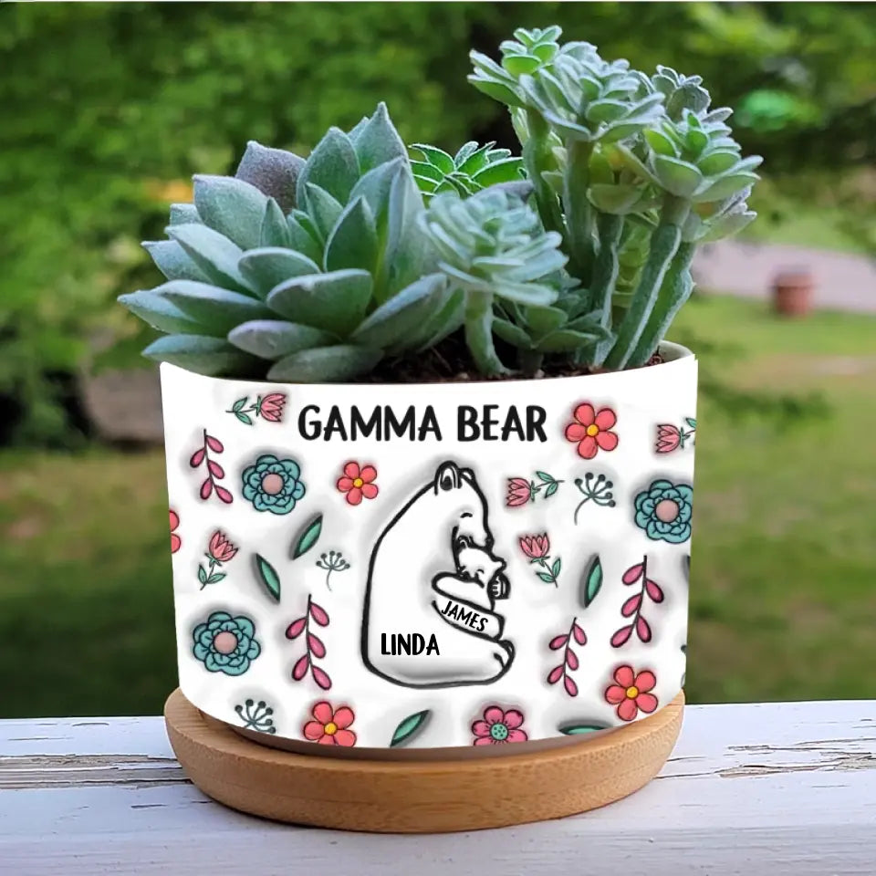 Personalized Mama Bear Floral Style 3D Inflated Effect Printed Flower Pot